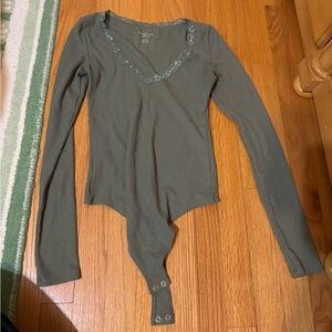 American Eagle Green Lace Waffle Bodysuit Size Small